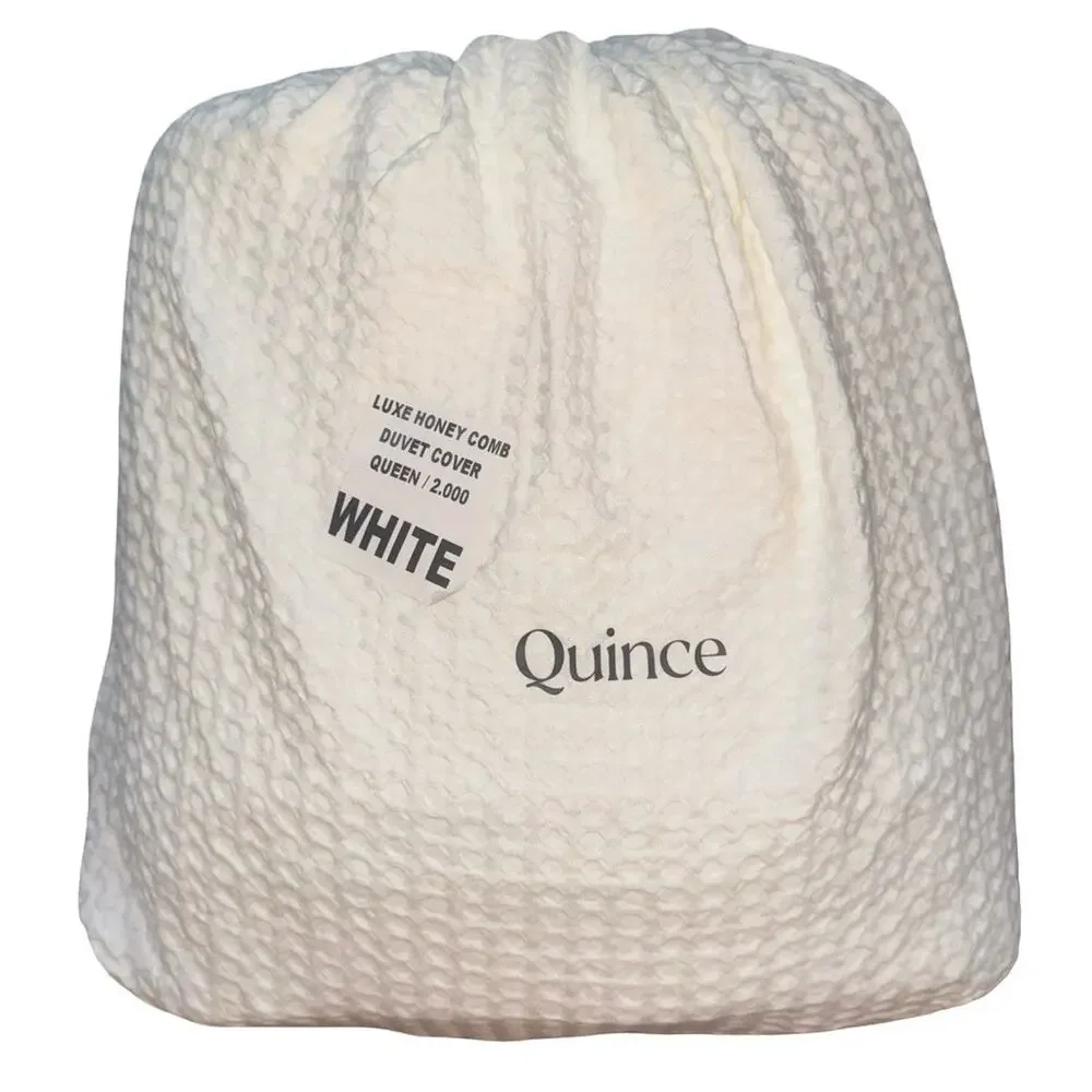 Quince Organic Luxe Honeycomb Full/Queen Duvet Cover White Button Closure NWOT